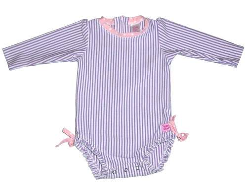Ruffle Butts Girls 6-12 Month Rash Guard Bathing Swim Suit Purple Stripe Dots