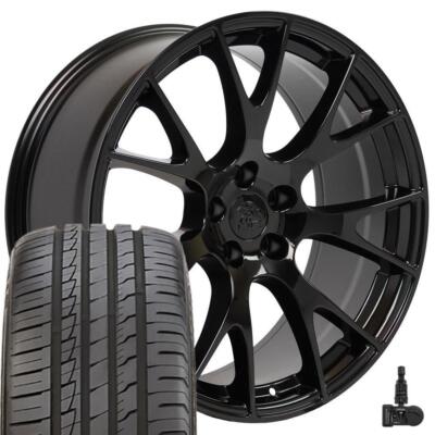 2528 Gloss Black 20x9 Rims, 245/45 Tires & TPMS SET Fits Dodge Chrysler