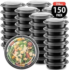 150 Pack 7" Round Lunch Boxes Plastic Meal Prep Food Storage Containers with Lid