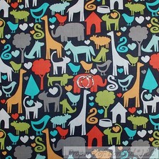 BonEful Fabric FQ Cotton Quilt VTG Gray Red Boy Baby Zoo Animal Giraffe Elephant