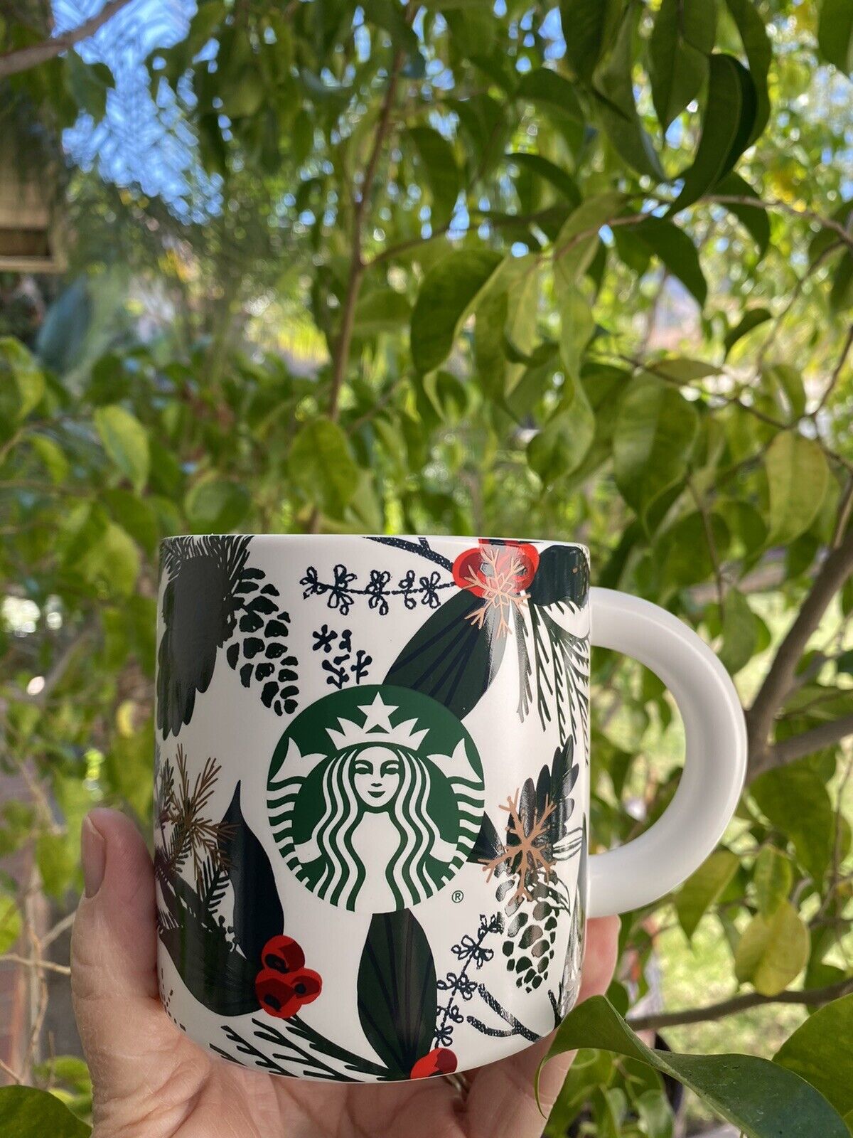 Starbucks Christmas Holiday 2021 12oz Red Berries & Holly Ceramic Coffee  Mug NWT