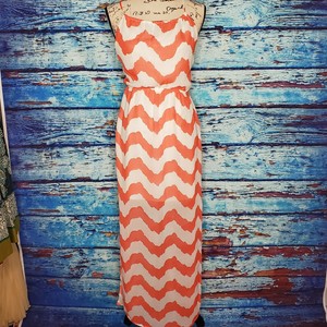 orange and white maxi dress