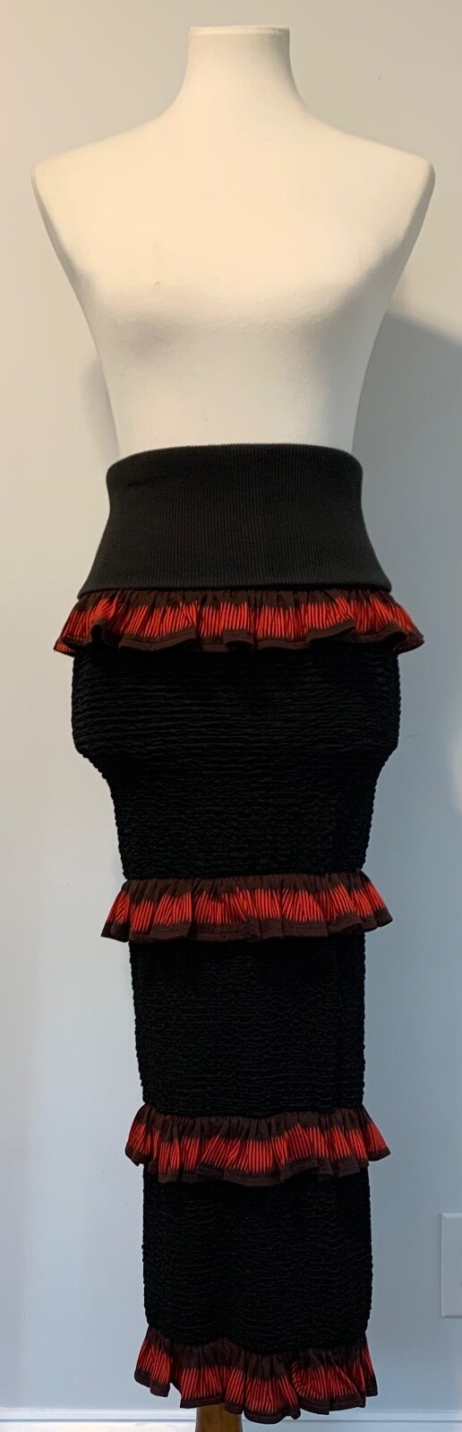 BodyMap 1980’s Body Con Black & Red Ruffle Skirt image 2