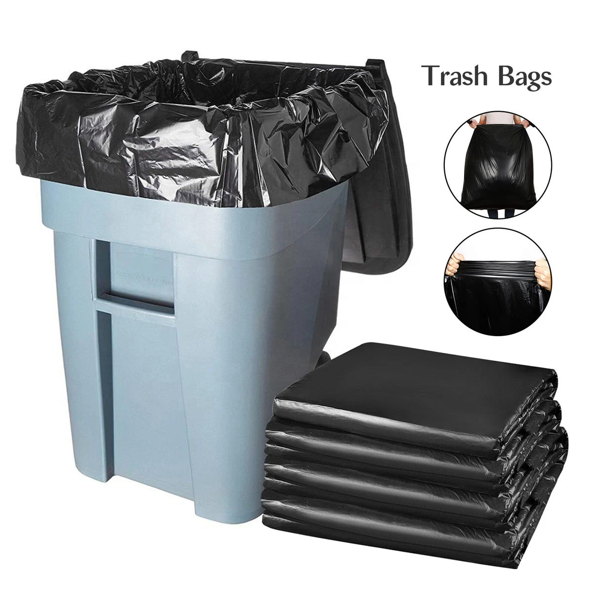 50pcs Heavy Duty 45/65 Gallon Black Trash Bags 2 Mil Large Garbage Rubbish  Bags