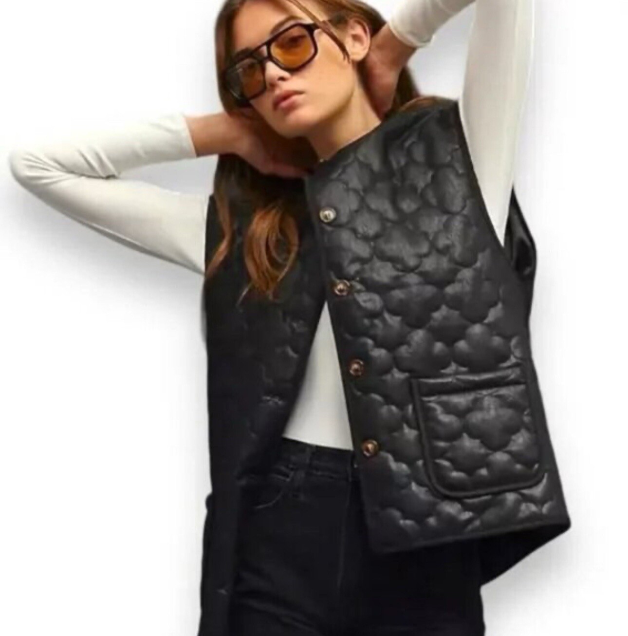 NWT Anthropologie FRNCH Paris Gisette Faux Leather Quilted Vest $150 OS Blac