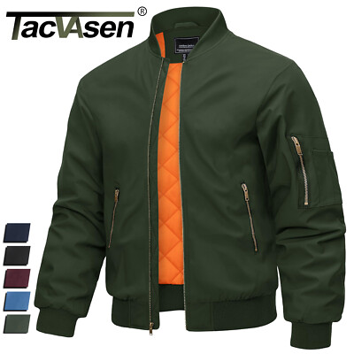 Mens Casual Windproof Bomber Jacket Full Zip Windbreaker Warm Winter Padded Coat