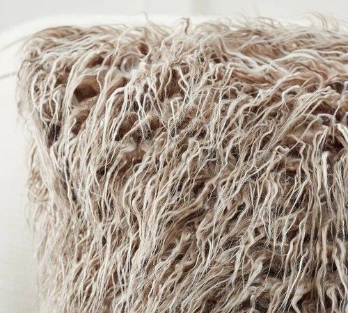 Pottery Barn Mongolian Faux Fur Ombre Tipped Pillow Cover - Browns & Tans - New - Picture 6 of 7