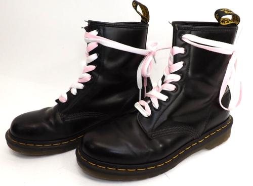 Botas de Combate Dr. Martens 1460 Cuero Negro - Rosa Blanco Cordones Damas Talla 7 - Imagen 3 de 20