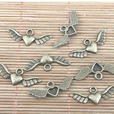 20pcs 27x11mm antiqued bronze color heart with wings design charms EF0220-1