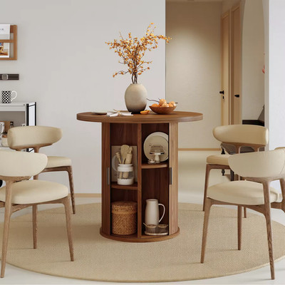 Modern Dark Brown Wood Two-Person Kitchen Dining Table Half-Open Sliding Door