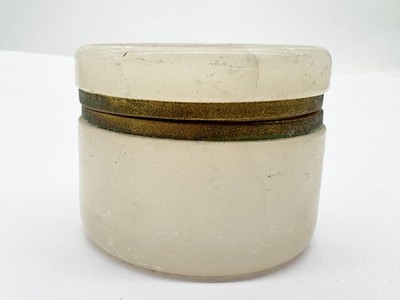 VINTAGE ALABASTER SCHMUCKTOPF MIT DECKEL SCHMINKTISCH WASCHTISCH AUFBEWAHRUNGSBOX