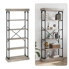 Industrial Bookshelf Tall Bookcase 6 Tier Storage Open Rack Shelf Display Rack