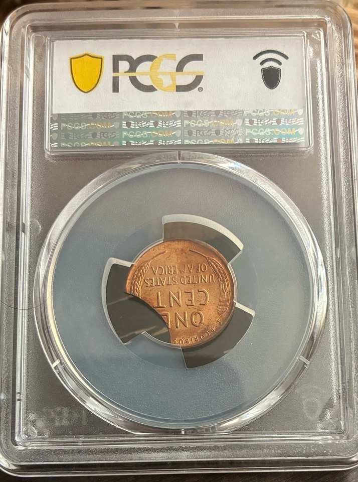 (1918-58) Lincoln Penny 1C Mint Error Curved Clip PCGS MS64RB RED BROWN Toned - Image 2 of 2