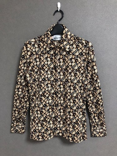 Emilio Pucci, Rare Vintage 1960s Emilio Pucci Brown Abstract Print Stretch Shirt Size S