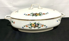 VINTAGE EDELSTEIN BAVARIA PORCELAIN LIDDED SERVING DISH FLORAL DESIGN, GOLD RIM