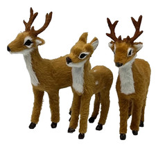 Deer Buck Fawn Faux Fur Christmas Decor Set of 3 Brown Figurines Mantle