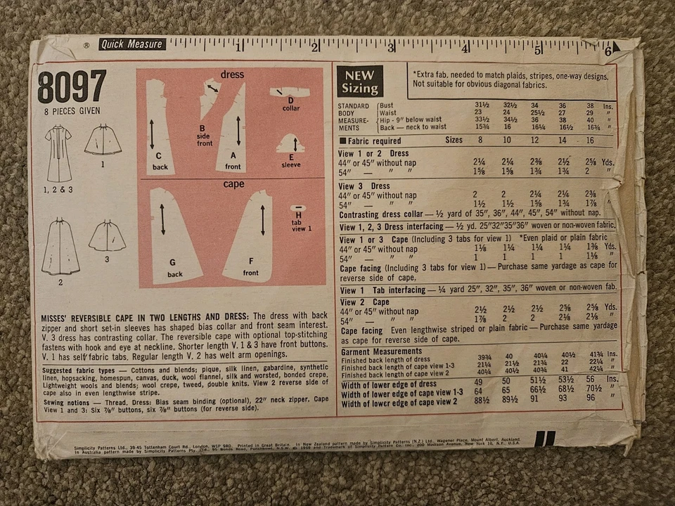 UNCUT Vintage 1960s Sewing Pattern - Reversible Cape & Dress - Size 10,Bust 32.5 - Image 2 of 2