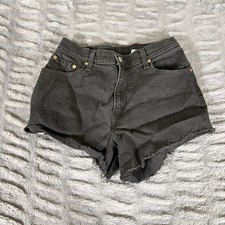 Levis 550 Vintage Black High Waisted Cut Off Denim Shorts 10 MIS S 28 Waist
