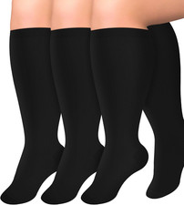 3 Pairs plus Size Compression Socks for Women and Men Wide Calf Extra Knee High