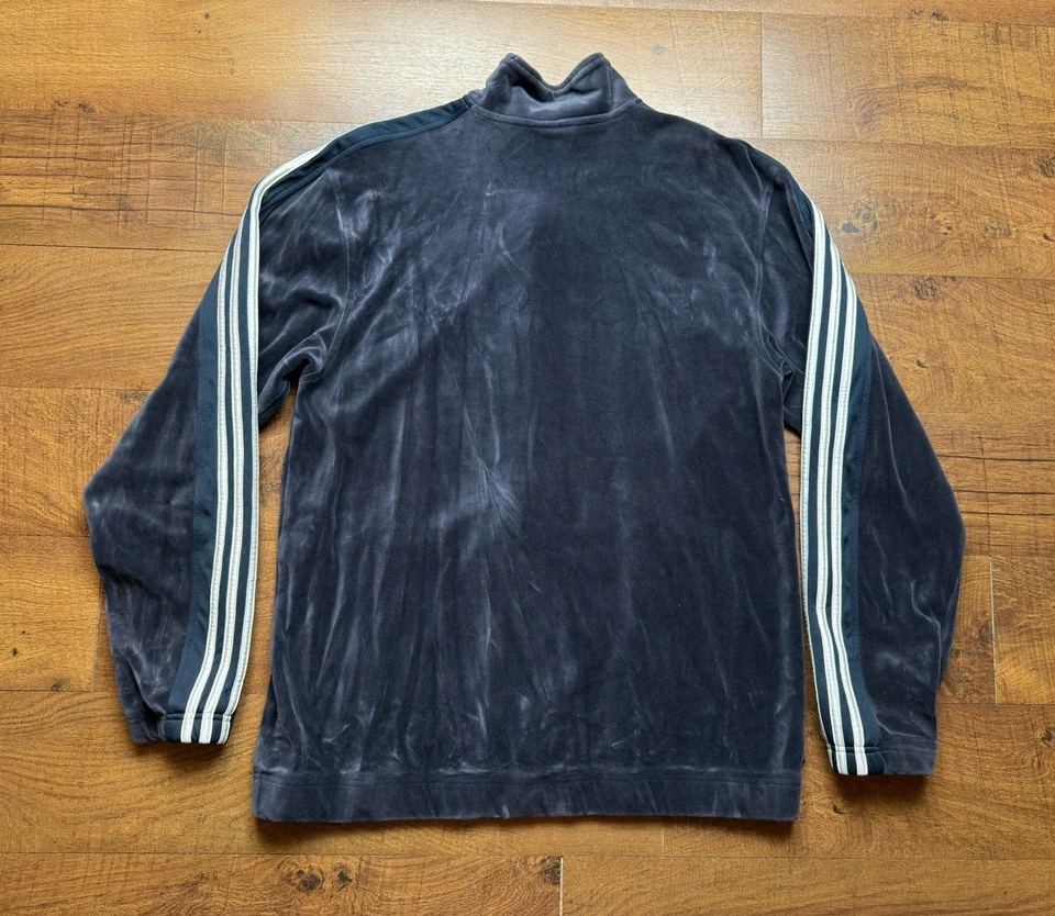 Adidas Para Hombre Originales Y2K Terciopelo Pista Chaqueta Terciopelo Trifolio Tinta Azul Talla Grande Foto 3 de 4