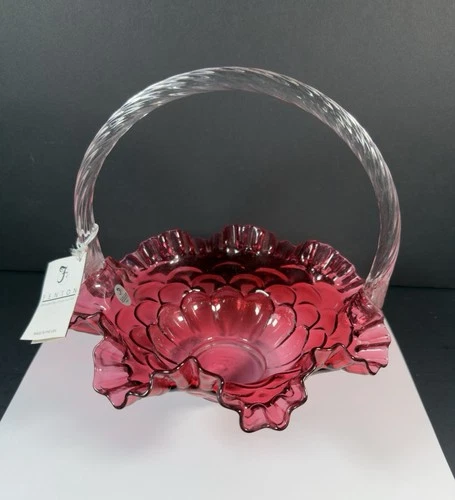 Fenton Jacqueline Country Cranberry Thumbprint 9" Basket #9464