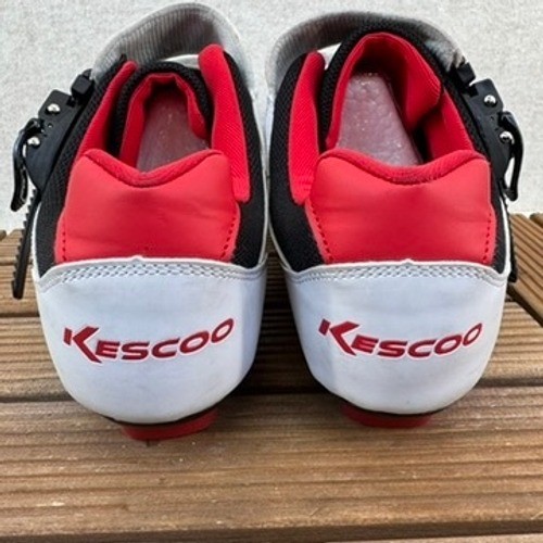 KESCOO Cycling Shoes Road Bike Cleats White Red Black Size 44