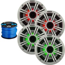 4x Kicker 6.5" OEM Replacement Marine White 2-Way LED Speakers, Speaker Wire