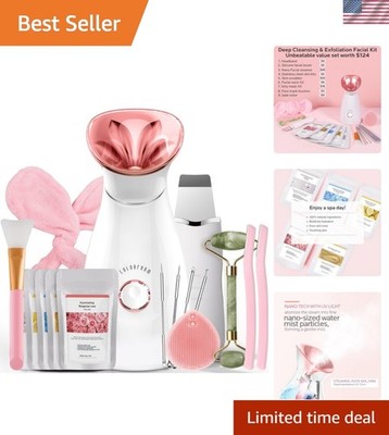 Facial Steamer Spa Kit: Nano Ionic Face Steamer for Facial Deep Cleansing - H...
