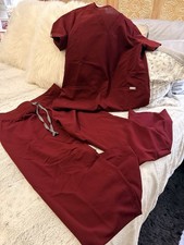 FIGS Technical Collection Maroon Scrub Set V Neck Top Straight Leg Pants EUC
