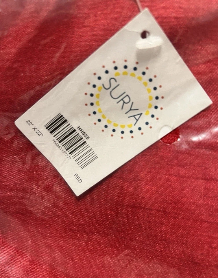 2 NEW Surya Solid Red Pleated 22” Pillow Covers - Image 3 of 4