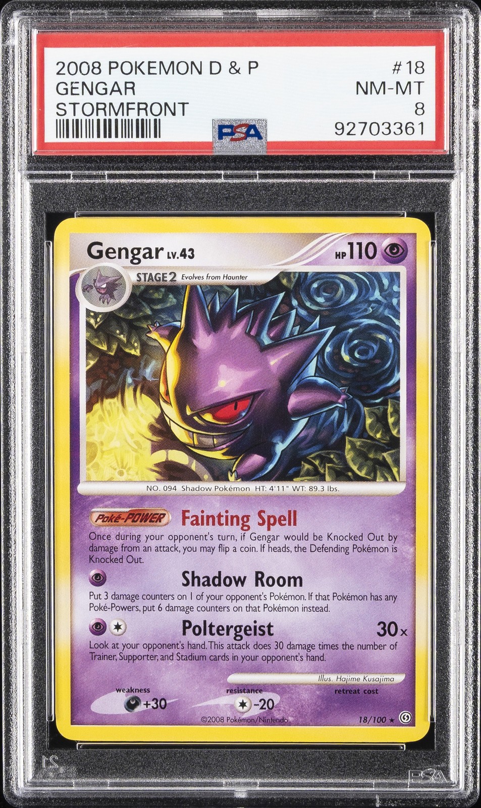 2008 POKEMON DIAMOND & PEARL STORMFRONT #18 GENGAR PSA 8