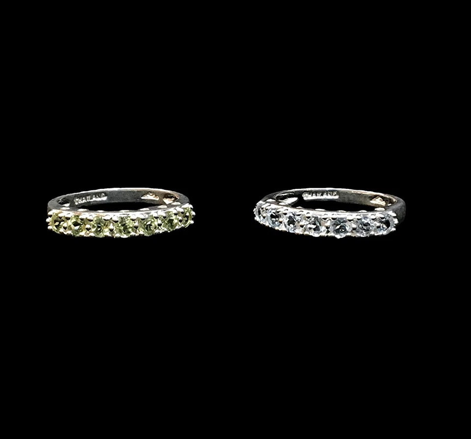 Sterling Silver Green Peridot And Light Blue Topaz Half Eternity Band Rings S8 - Image 4 of 4