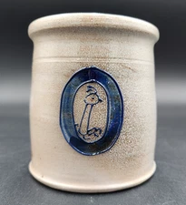 Vintage Eldreth Pottery Salt Glazed Crock with Bird in Oval 1997 4.5" H
