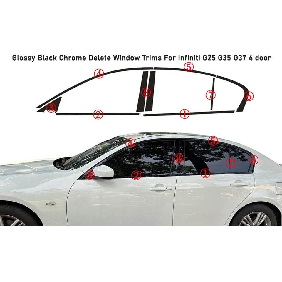 Glossy Black Chrome Delete Window Trims For Infiniti G25 G35 G37 4 door Foto 4 de 4