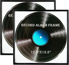 Black Music Record Frame, 2 Pack - 12.5X12.5 Inch High Glossy Frame, Display Vin