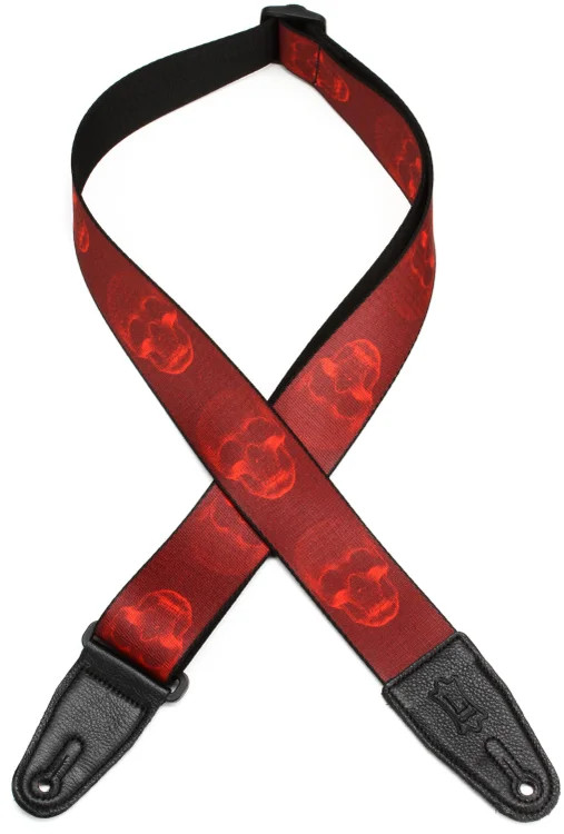 Levy's MPD2 Polyester Guitar Strap - Dark Red - Red Skulls