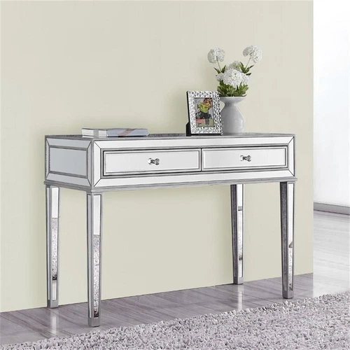 Elegant Decor Reflexion 2 Drawer Mirrored Bedroom Vanity Desk in Antique Silver - Picture 2 of 12