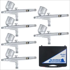 Dual-Action Gravity Feed 6 Airbrush Set Cake Tattoo Hobby Craft Auto Paint