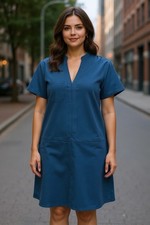 Lush Women's Teal Shift Dress Size M Short Sleeve V Neck Career Work Midi