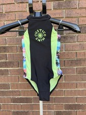 Justice Girls Tropical Swimsuit 1 Piece Halter Black Green Palm Tree Small 7-8