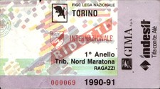 Biglietto stadio Torino - Internazionale 1990-91 Tribuna Nord Maratona Ragazzi