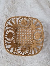 Vintage Boho Woven Wicker Basket Bowl 6.5 Inch Square Handmade Decorative Art