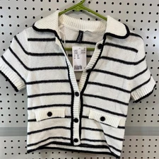 Divided by H&M Women's Striped Short Sleeve Cardigan Top XS