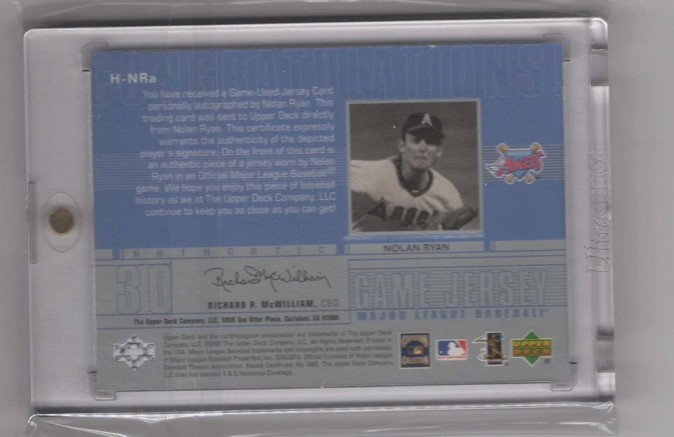 Camiseta deportiva 2001 Upper Deck Nolan Ryan juego automático usada #H-NRa Angels rara Foto 2 de 2