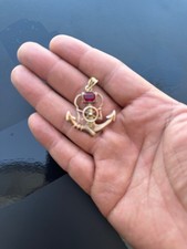 Vintage 10K Gold Nautical Anchor Pendant w/ R...