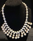 Vintage Bib-Style White Glass or Acrylic Beads Gold-Toned Rhinestone Accents — photo 2