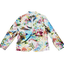 Coldwater Creek Size M Tropical Floral LS Jacket Tab Collar EUC