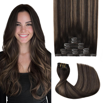 Pro2.0 Clip in Hair Extensions Real Human Hair 120G Thick 7Pcs Color #2/6/2 Bala