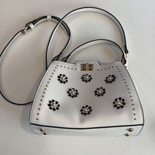 Mellow World Vegan Leather Handbag Crossbody White 3D Flowers Cottagecore READ 