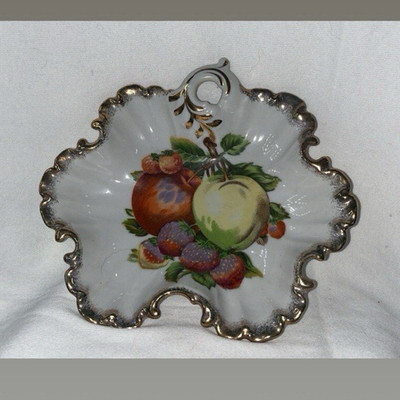 Ucagco  Vintage White Ceramic Candy Dish Fruit Pattern Antique